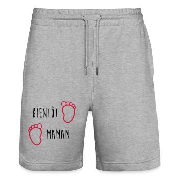 Bientôt Maman / Bébé / Naissance / Enceinte / Baby - Short de jogging bio TRAINER Stanley/Stella unisexe - gris chiné - Devant - Nik (191cm) & Marisol (170cm)