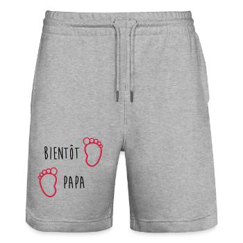 Bientôt Papa / Bébé / Naissance / Enceinte / Baby - Short de jogging bio TRAINER Stanley/Stella unisexe - gris chiné - Devant - Nik (191cm) & Marisol (170cm)