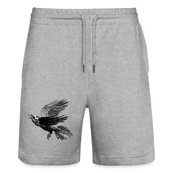 Raven In Flight - Stanley/Stella Trainer Unisex Organic Jogging Shorts - heather grey - Front - Nik (191cm) & Marisol (170cm)
