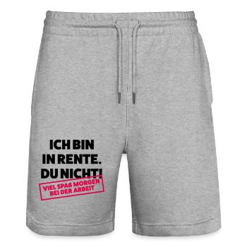 Ich bin in Rente Du nicht - Stanley/Stella Unisex Bio Joggingshorts Trainer  - Grau meliert - Vorne - Nik (191cm) & Marisol (170cm)