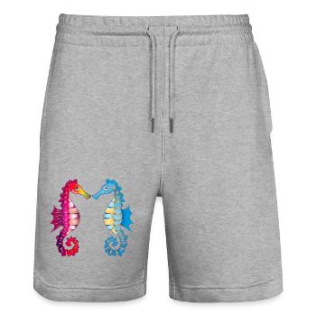 zwei zauberhafte Seepferdchen in Liebe verbunden - Stanley/Stella Unisex Bio Joggingshorts Trainer  - Grau meliert - Vorne - Nik (191cm) & Marisol (170cm)