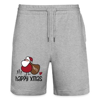 Festlicher Weihnachts-Santa - Stanley/Stella Unisex Bio Joggingshorts Trainer  - Grau meliert - Vorne - Nik (191cm) & Marisol (170cm)