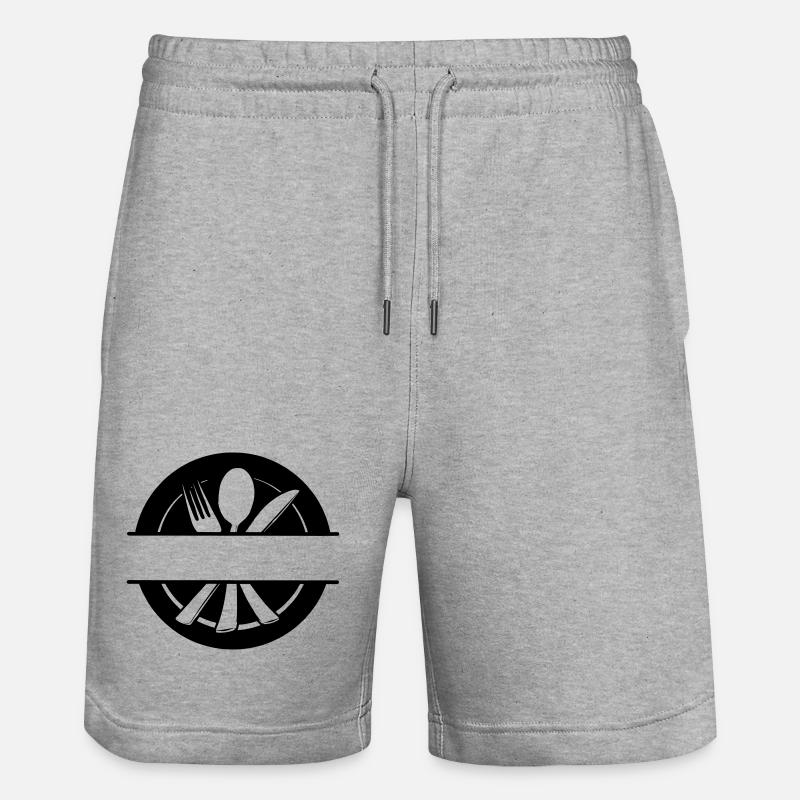 Besteck-Menü-Logo mit Teller - Stanley/Stella Unisex Bio Joggingshorts Trainer  - Grau meliert