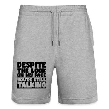 Trotz meines Gesichtsausdrucks redest du immer noch # - Stanley/Stella Unisex Bio Joggingshorts Trainer  - Grau meliert - Vorne - Nik (191cm) & Marisol (170cm)