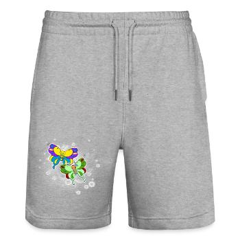 Deux papillons avec nuage de pixels - Short de jogging bio TRAINER Stanley/Stella unisexe - gris chiné - Devant - Nik (191cm) & Marisol (170cm)