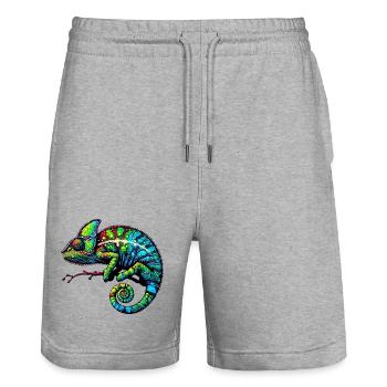 Chameleon - Stanley/Stella Trainer Unisex Organic Jogging Shorts - heather grey - Front - Nik (191cm) & Marisol (170cm)