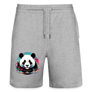 Panda - Stanley/Stella Trainer Unisex Organic Jogging Shorts - heather grey - Front - Nik (191cm) & Marisol (170cm)
