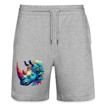 Rhinoceros - Stanley/Stella Trainer Unisex Organic Jogging Shorts - heather grey - Front - Nik (191cm) & Marisol (170cm)