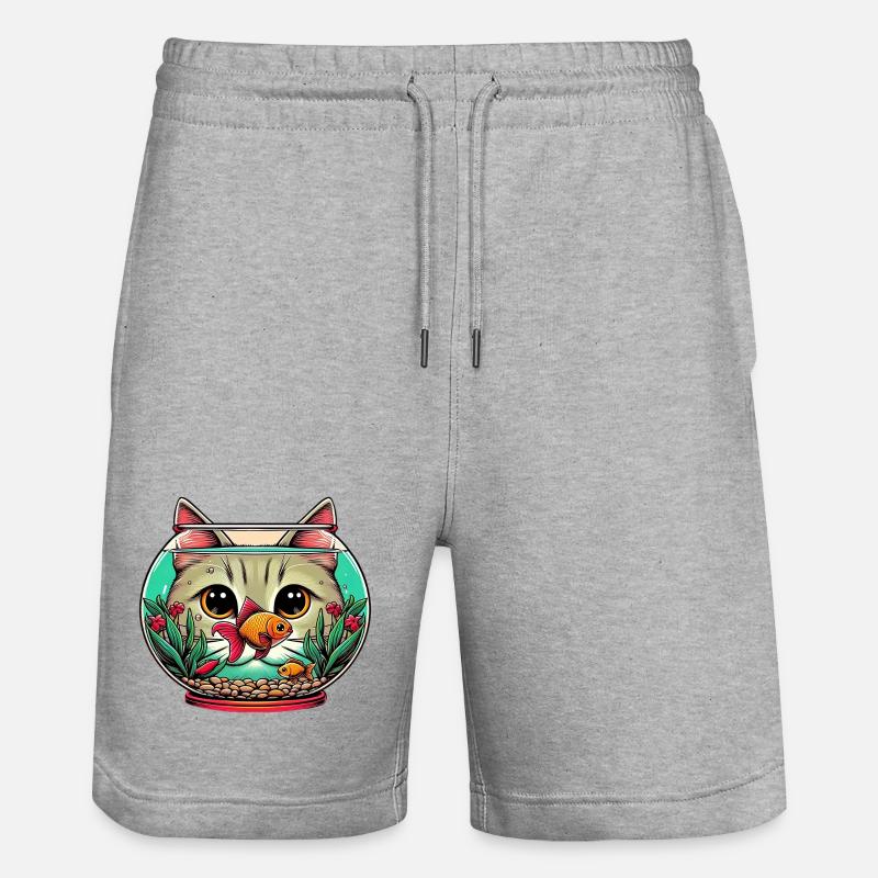 Chat d’aquarium avec poisson rouge - Short de jogging bio TRAINER Stanley/Stella unisexe - gris chiné