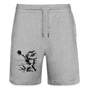 Volleyballspielerin - Stanley/Stella Unisex Bio Joggingshorts Trainer  - Grau meliert - Vorne - Nik (191cm) & Marisol (170cm)