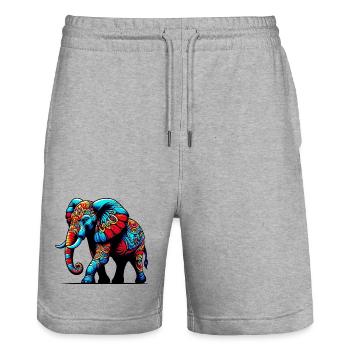 Éléphant - Short de jogging bio TRAINER Stanley/Stella unisexe - gris chiné - Devant - Nik (191cm) & Marisol (170cm)