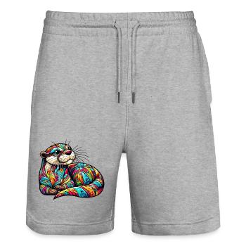 Loutre - Short de jogging bio TRAINER Stanley/Stella unisexe - gris chiné - Devant - Nik (191cm) & Marisol (170cm)
