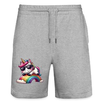 Cooles Einhorn Regenbogen Sonnenbrille Wolken - Stanley/Stella Unisex Bio Joggingshorts Trainer  - Grau meliert - Vorne - Nik (191cm) & Marisol (170cm)