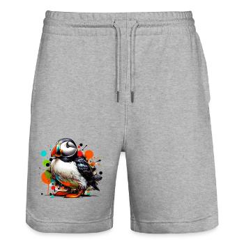 Papageitaucher - Stanley/Stella Unisex Bio Joggingshorts Trainer  - Grau meliert - Vorne - Nik (191cm) & Marisol (170cm)