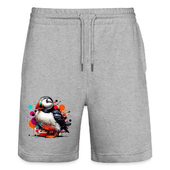 Papageitaucher - Stanley/Stella Unisex Bio Joggingshorts Trainer  - Grau meliert - Vorne - Nik (191cm) & Marisol (170cm)