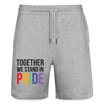 LGBTQ Pride Month - Together We Stand in Pride - Stanley/Stella Trainer Unisex Organic Jogging Shorts - heather grey - Front - Nik (191cm) & Marisol (170cm)