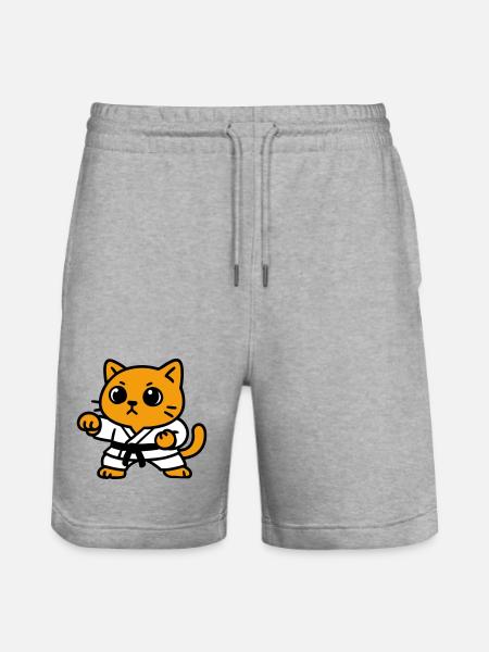 Cat fighter in karate suit - Stanley/Stella Trainer Unisex Organic Jogging Shorts - heather grey