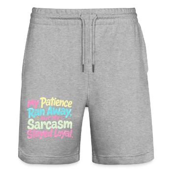 Patience gone, sarcasm remains faithful - Stanley/Stella Trainer Unisex Organic Jogging Shorts - heather grey - Front - Nik (191cm) & Marisol (170cm)