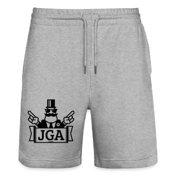 JGA Handzeichen (Junggesellenabschied / 1C) - Stanley/Stella Unisex Bio Joggingshorts Trainer  - Grau meliert - Vorne - Nik (191cm) & Marisol (170cm)