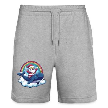 Wal Weihnachtsmann Weihnachten - Stanley/Stella Unisex Bio Joggingshorts Trainer  - Grau meliert - Vorne - Nik (191cm) & Marisol (170cm)