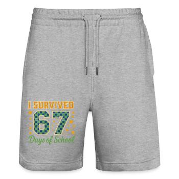 67 Tage Schule Überlebt - Stanley/Stella Unisex Bio Joggingshorts Trainer  - Grau meliert - Vorne - Nik (191cm) & Marisol (170cm)
