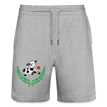 Niedliches Kalb im grünen Lorbeerkranz - Stanley/Stella Unisex Bio Joggingshorts Trainer  - Grau meliert - Vorne - Nik (191cm) & Marisol (170cm)