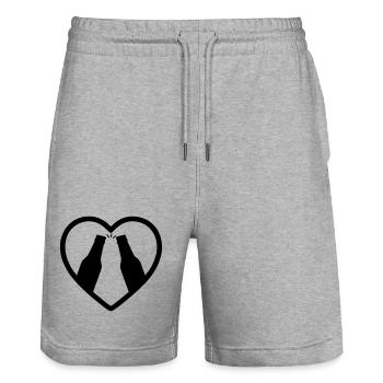 Herzflaschen Bier-Aperitif-Geschenk - Stanley/Stella Unisex Bio Joggingshorts Trainer  - Grau meliert - Vorne - Nik (191cm) & Marisol (170cm)