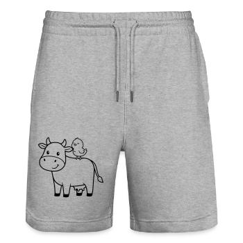 Süße Kuh mit Vogel Freundschaft - Stanley/Stella Unisex Bio Joggingshorts Trainer  - Grau meliert - Vorne - Nik (191cm) & Marisol (170cm)