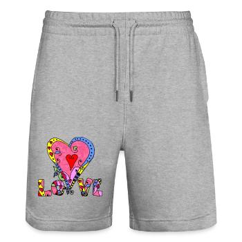 Heart - Stanley/Stella Trainer Unisex Organic Jogging Shorts - heather grey - Front - Nik (191cm) & Marisol (170cm)