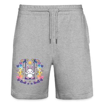 Fröhliches Bunny-Schaukel-Design - Stanley/Stella Unisex Bio Joggingshorts Trainer  - Grau meliert - Vorne - Nik (191cm) & Marisol (170cm)