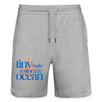 Tiny ripple in a stormy ocean (coral background) - Stanley/Stella Unisex Bio Joggingshorts Trainer  - Grau meliert - Vorne - Nik (191cm) & Marisol (170cm)