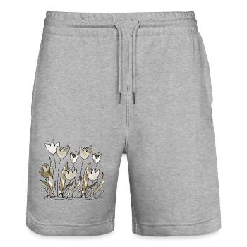 Blumen - Stanley/Stella Unisex Bio Joggingshorts Trainer  - Grau meliert - Vorne - Nik (191cm) & Marisol (170cm)