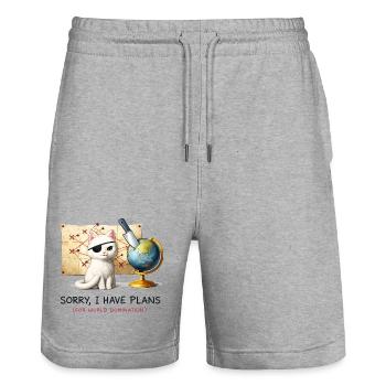 Plans de domination du monde de Evil Cat - Short de jogging bio TRAINER Stanley/Stella unisexe - gris chiné - Devant - Nik (191cm) & Marisol (170cm)