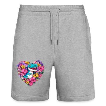 Dino Flower Heart - Stanley/Stella Trainer Unisex Organic Jogging Shorts - heather grey - Front - Nik (191cm) & Marisol (170cm)