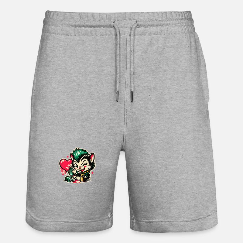 Graffiti de chaton avec cœur - Short de jogging bio TRAINER Stanley/Stella unisexe - gris chiné