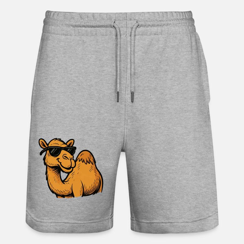 Camel with sunglasses - Stanley/Stella Trainer Unisex Organic Jogging Shorts - heather grey