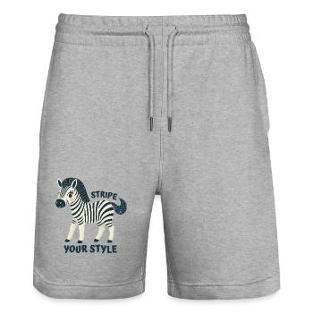 Stylish Zebra - Stanley/Stella Trainer Unisex Organic Jogging Shorts - heather grey - Front - Nik (191cm) & Marisol (170cm)