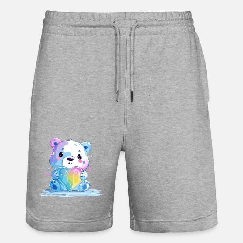 Süßer Eisbär mit Regenbogenherz - Stanley/Stella Unisex Bio Joggingshorts Trainer  - Grau meliert