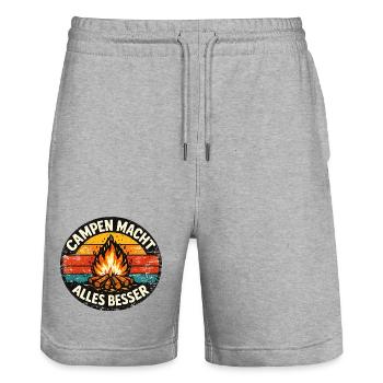 Camping makes everything better - Stanley/Stella Trainer Unisex Organic Jogging Shorts - heather grey - Front - Nik (191cm) & Marisol (170cm)