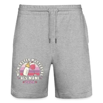 Mein erster Muttertag als Mami - Muttertag 2026 - Stanley/Stella Unisex Bio Joggingshorts Trainer  - Grau meliert - Vorne - Nik (191cm) & Marisol (170cm)