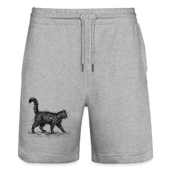 Cat Sketch – Minimalist Cat Design - Stanley/Stella Trainer Unisex Organic Jogging Shorts - heather grey - Front - Nik (191cm) & Marisol (170cm)