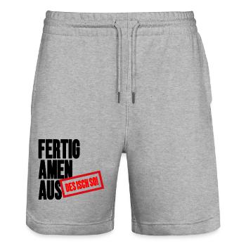 Fertig Amen Aus - Des Isch so Schwäbischer Spruch - Stanley/Stella Unisex Bio Joggingshorts Trainer  - Grau meliert - Vorne - Nik (191cm) & Marisol (170cm)