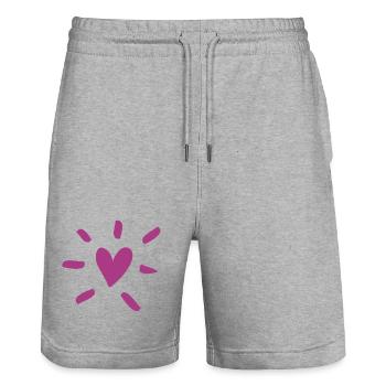 Heart Comic Bourgogne Amour Amour Rayons de mariage - Short de jogging bio TRAINER Stanley/Stella unisexe - gris chiné - Devant - Nik (191cm) & Marisol (170cm)