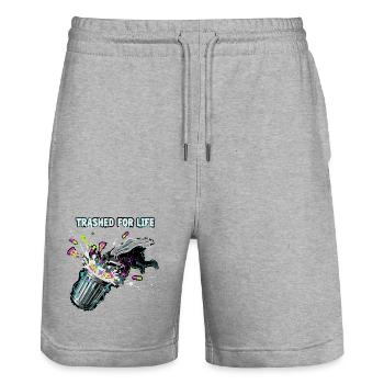 Trashed for Life Raccoon - Stanley/Stella Trainer Unisex Organic Jogging Shorts - heather grey - Front - Nik (191cm) & Marisol (170cm)