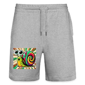 Snail - Stanley/Stella Trainer Unisex Organic Jogging Shorts - heather grey - Front - Nik (191cm) & Marisol (170cm)