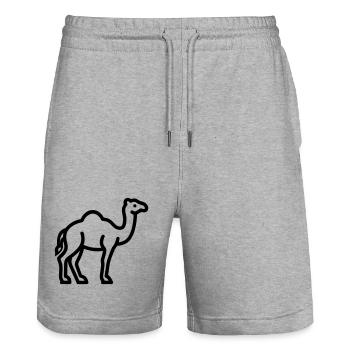 camel - Stanley/Stella Trainer Unisex Organic Jogging Shorts - heather grey - Front - Nik (191cm) & Marisol (170cm)