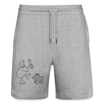 Janosch Outline Günther Box Frog & Tiger Duck - Stanley/Stella Trainer Unisex Organic Jogging Shorts - heather grey - Front - Nik (191cm) & Marisol (170cm)
