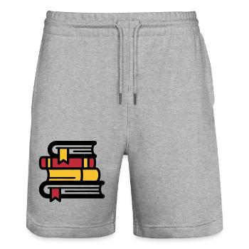 Book Stack Reading BookTok Colorful - Stanley/Stella Trainer Unisex Organic Jogging Shorts - heather grey - Front - Nik (191cm) & Marisol (170cm)