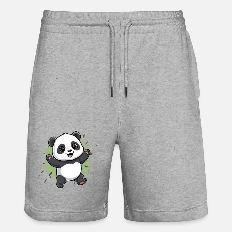 Cuddly Panda Spritz Background - Stanley/Stella Trainer Unisex Organic Jogging Shorts - heather grey