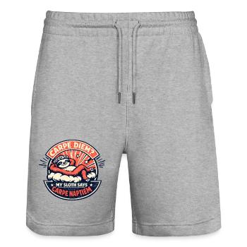 Carpe Diem Faultier Nickerchen - Stanley/Stella Unisex Bio Joggingshorts Trainer  - Grau meliert - Vorne - Nik (191cm) & Marisol (170cm)